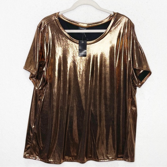 Torrid Liquid Shine Crew Neck Top Bronze Size 3 or 22-24 - Picture 6 of 10